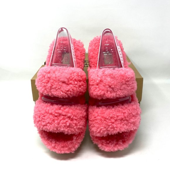 UGG Logo Women Size 1120876 PKRS OH FLUFFITA Platform Slide Pink Slippers Sandal - Picture 6 of 9